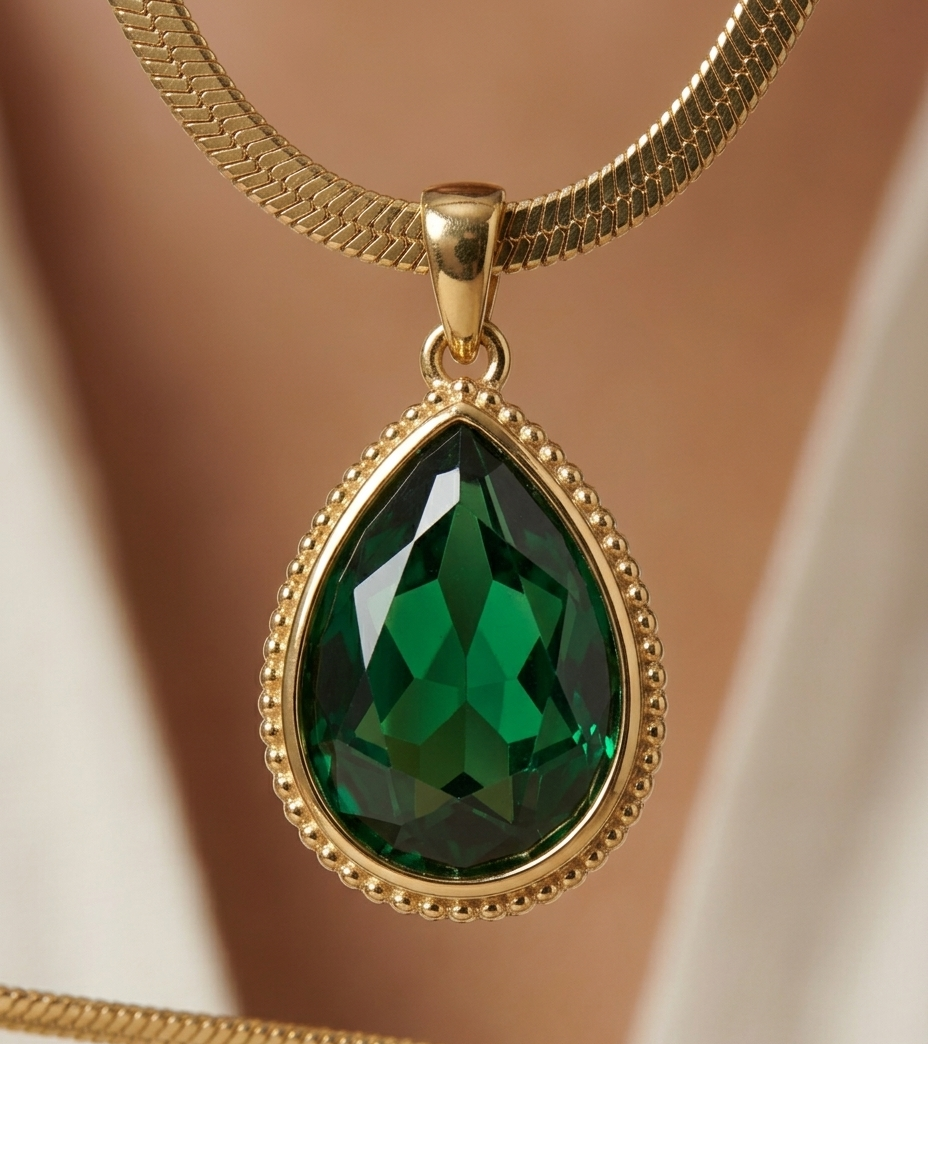 Emerald Teardrop Crystal Pendant Necklace