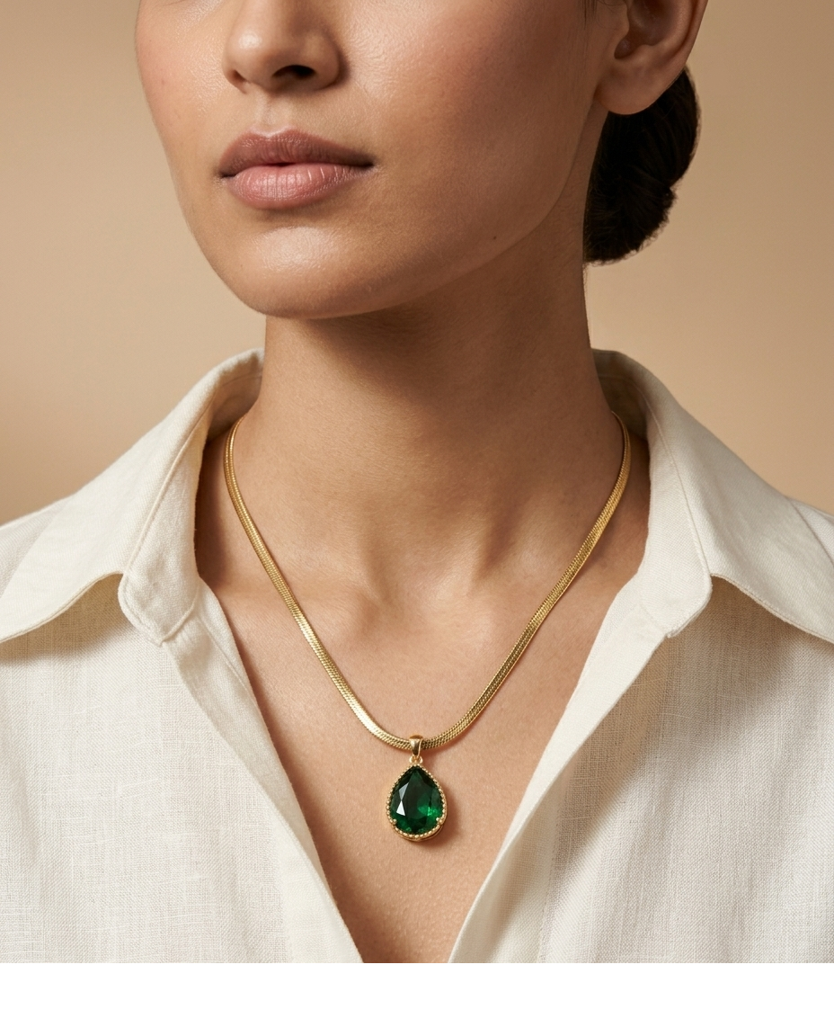 Emerald Teardrop Crystal Pendant Necklace