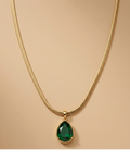 Emerald Teardrop Crystal Pendant Necklace