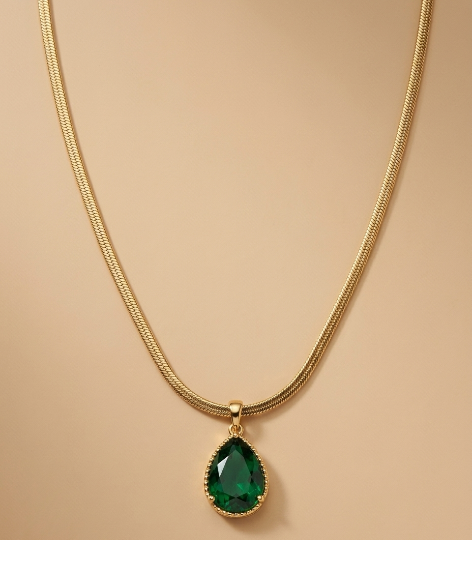 Emerald Teardrop Crystal Pendant Necklace