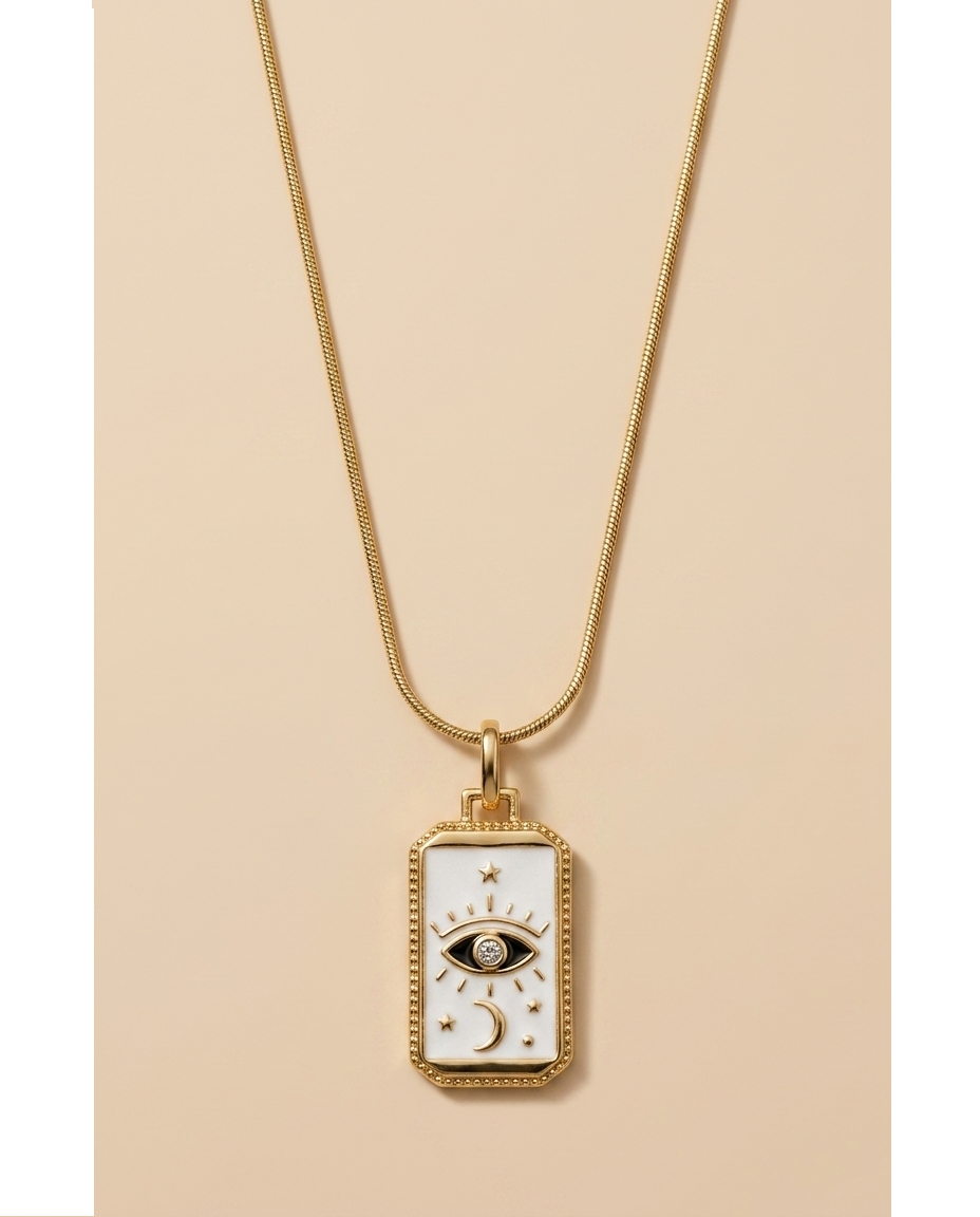 Celestial Evil Eye Pendant Necklace with White Enamel