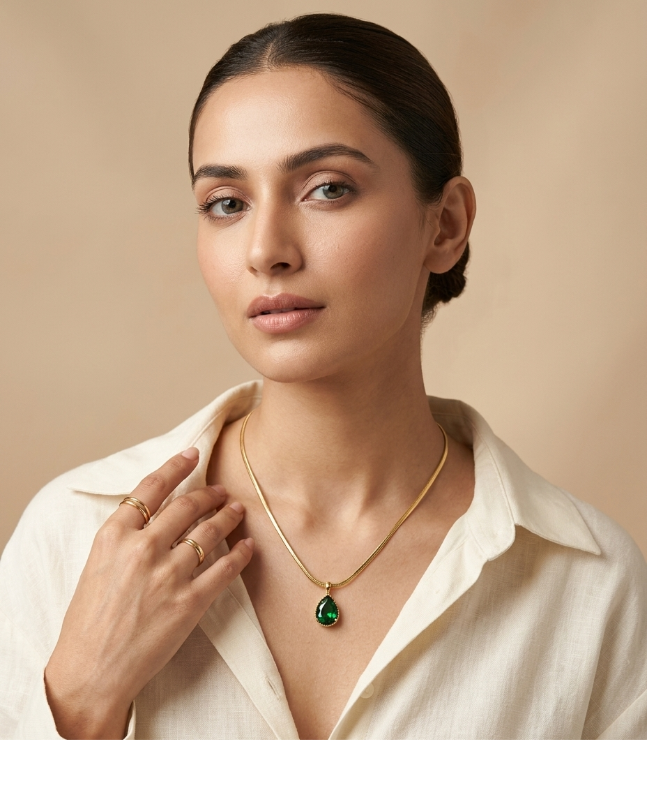 Emerald Teardrop Crystal Pendant Necklace