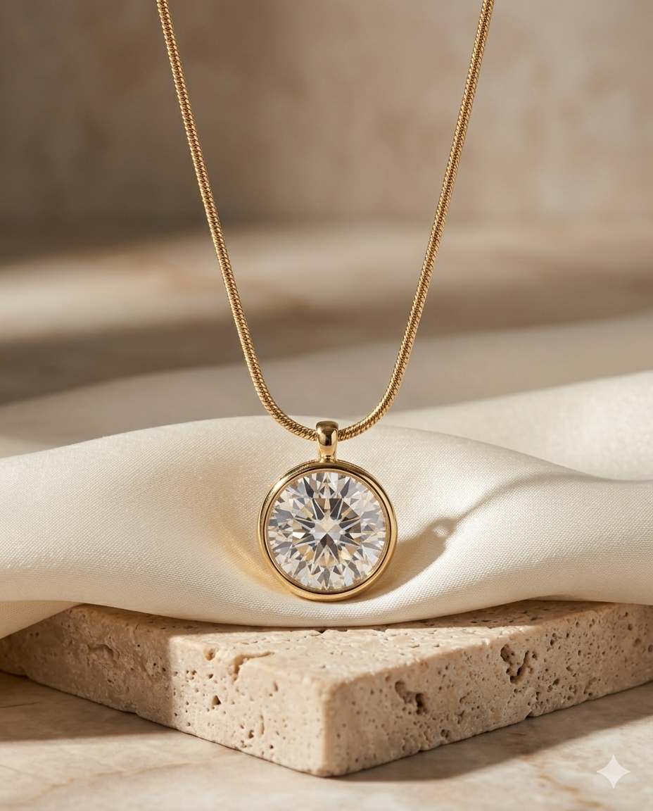 Classic Solitaire Crystal Pendant Necklace