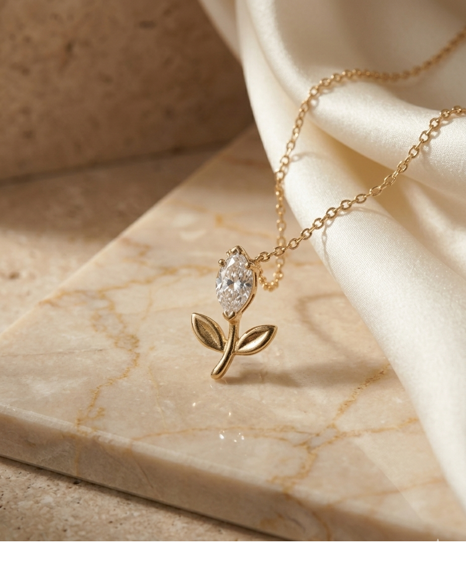 Marquise Bloom Crystal Flower Gold Pendant Necklace for Women