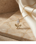 Marquise Bloom Crystal Flower Gold Pendant Necklace for Women