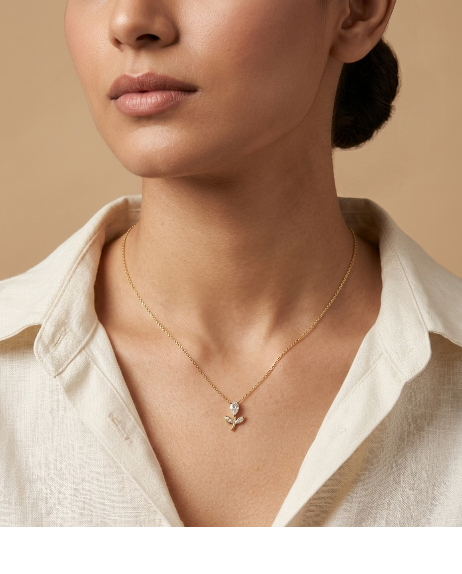 Marquise Bloom Crystal Flower Gold Pendant Necklace for Women