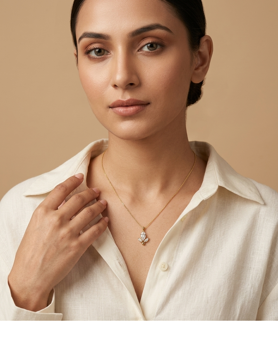 Marquise Bloom Crystal Flower Gold Pendant Necklace for Women