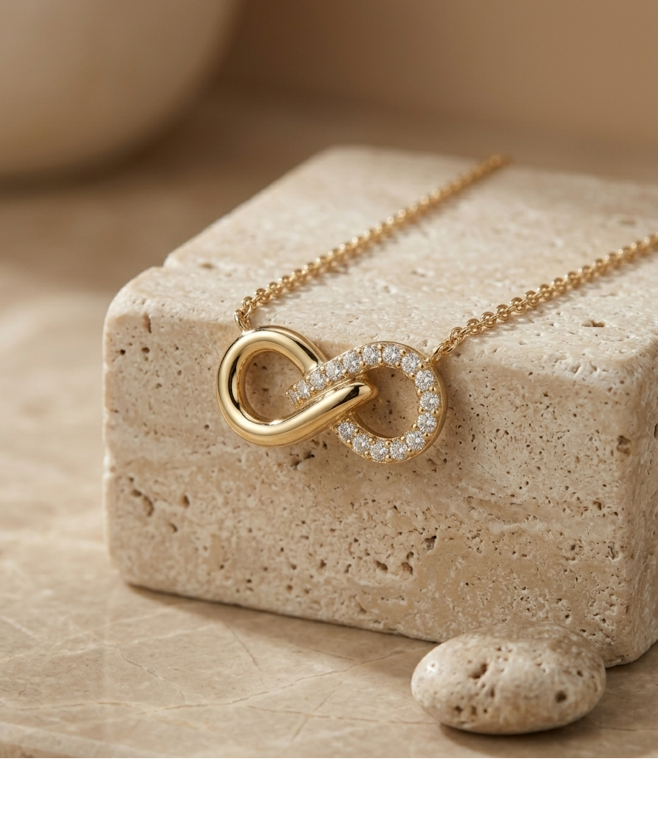 Infinity Link Crystal Necklace in Gold