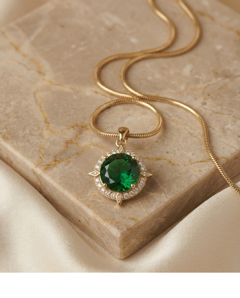 Emerald Halo Compass Pendant Necklace