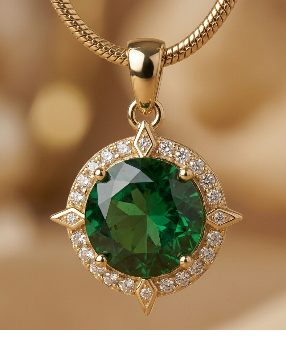 Emerald Halo Compass Pendant Necklace