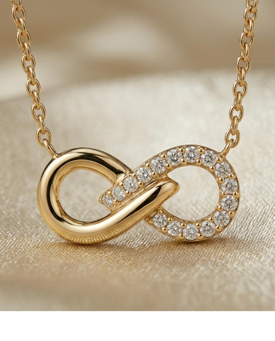 Infinity Link Crystal Necklace in Gold
