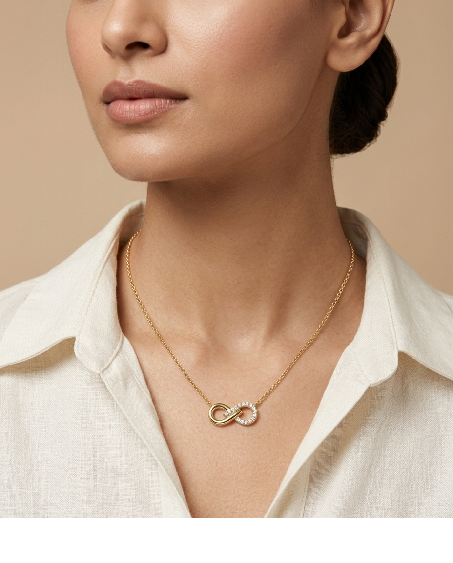 Infinity Link Crystal Necklace in Gold