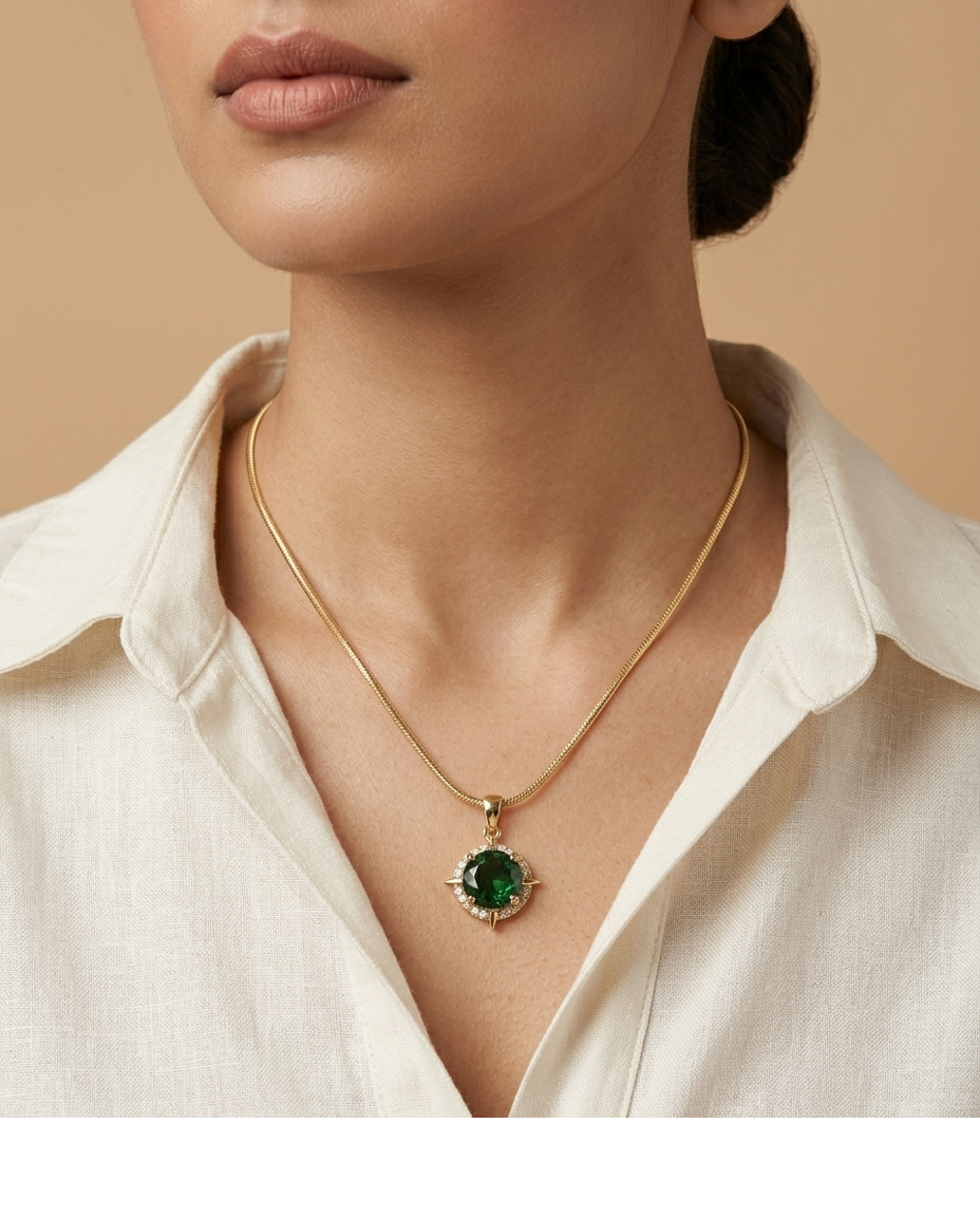 Emerald Halo Compass Pendant Necklace