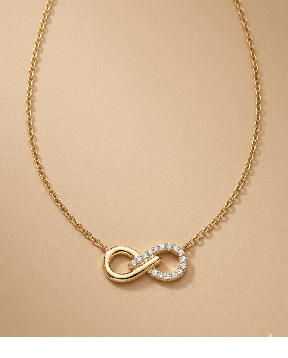 Infinity Link Crystal Necklace in Gold