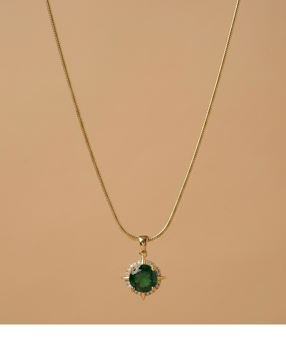 Emerald Halo Compass Pendant Necklace