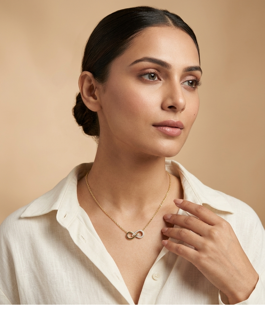 Infinity Link Crystal Necklace in Gold