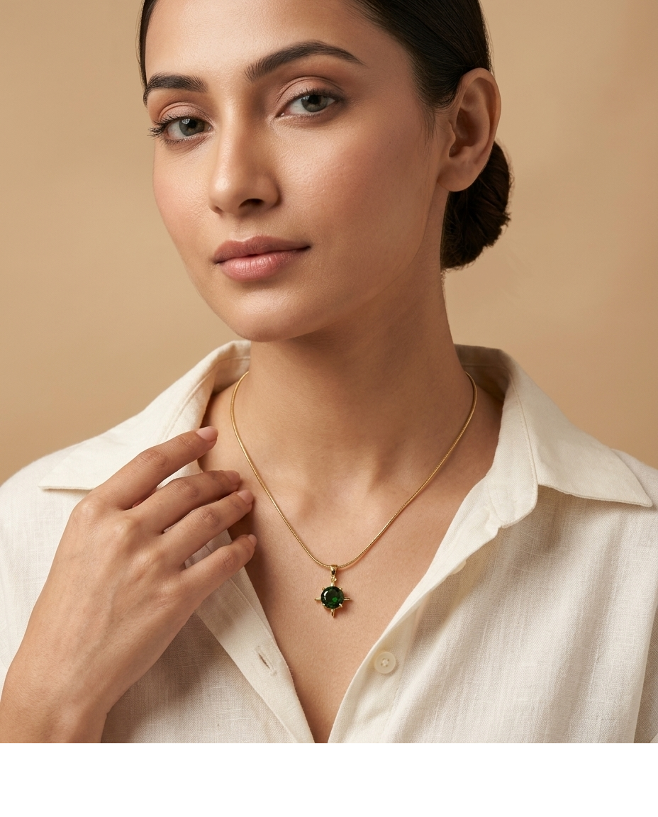 Emerald Halo Compass Pendant Necklace