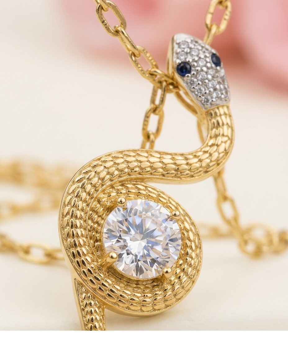 Golden Serpent Crystal Pendant Necklace for Women