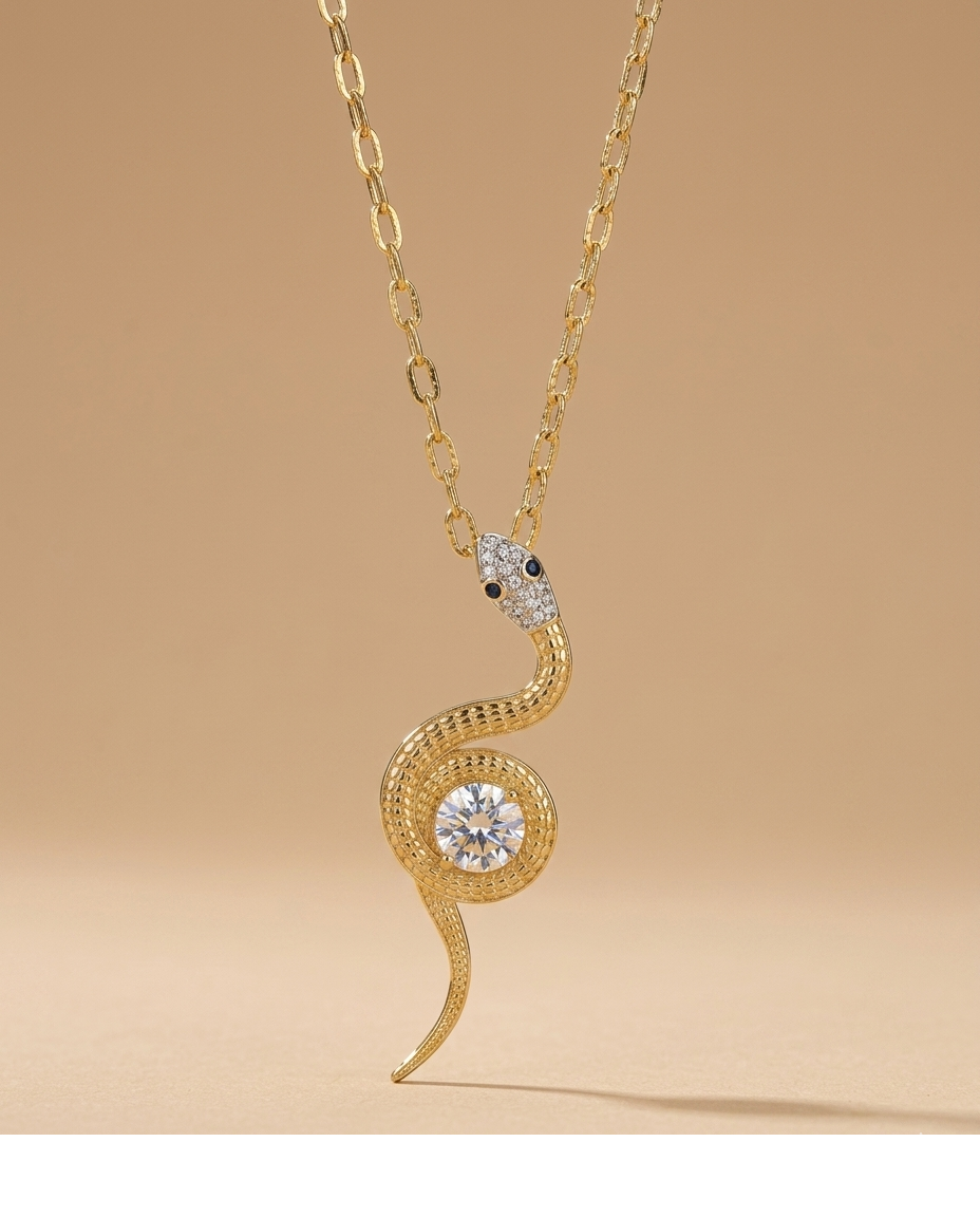 Golden Serpent Crystal Pendant Necklace for Women