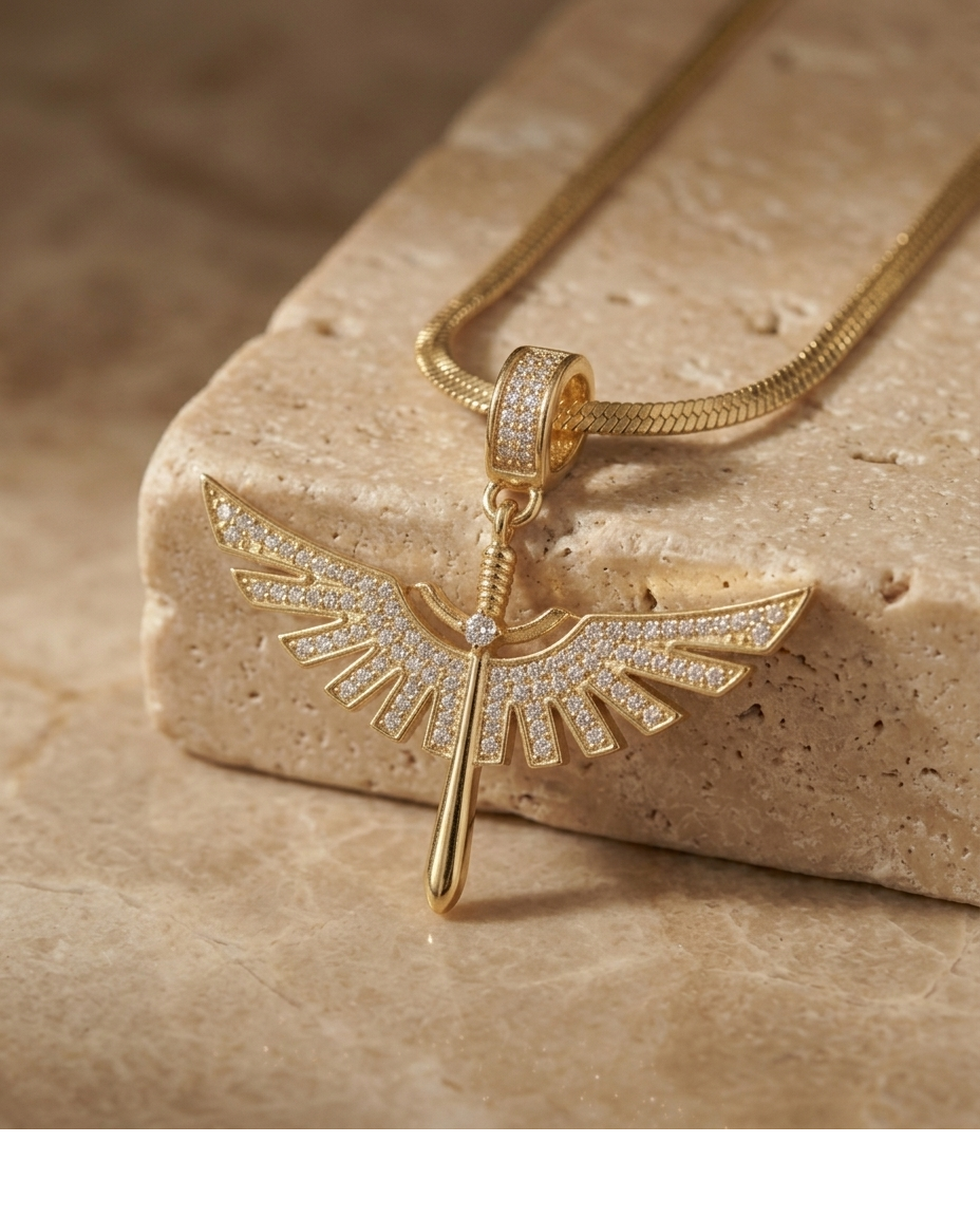 Golden Angel Wing Crystal Pendant Necklace for Women