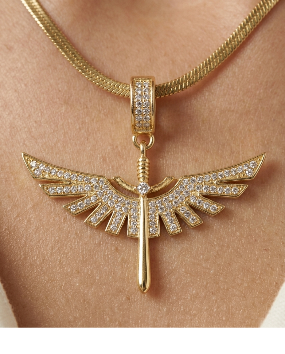 Golden Angel Wing Crystal Pendant Necklace for Women