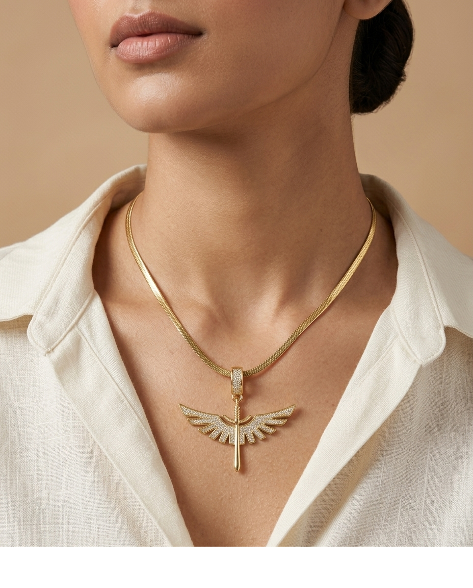 Golden Angel Wing Crystal Pendant Necklace for Women