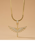 Golden Angel Wing Crystal Pendant Necklace for Women