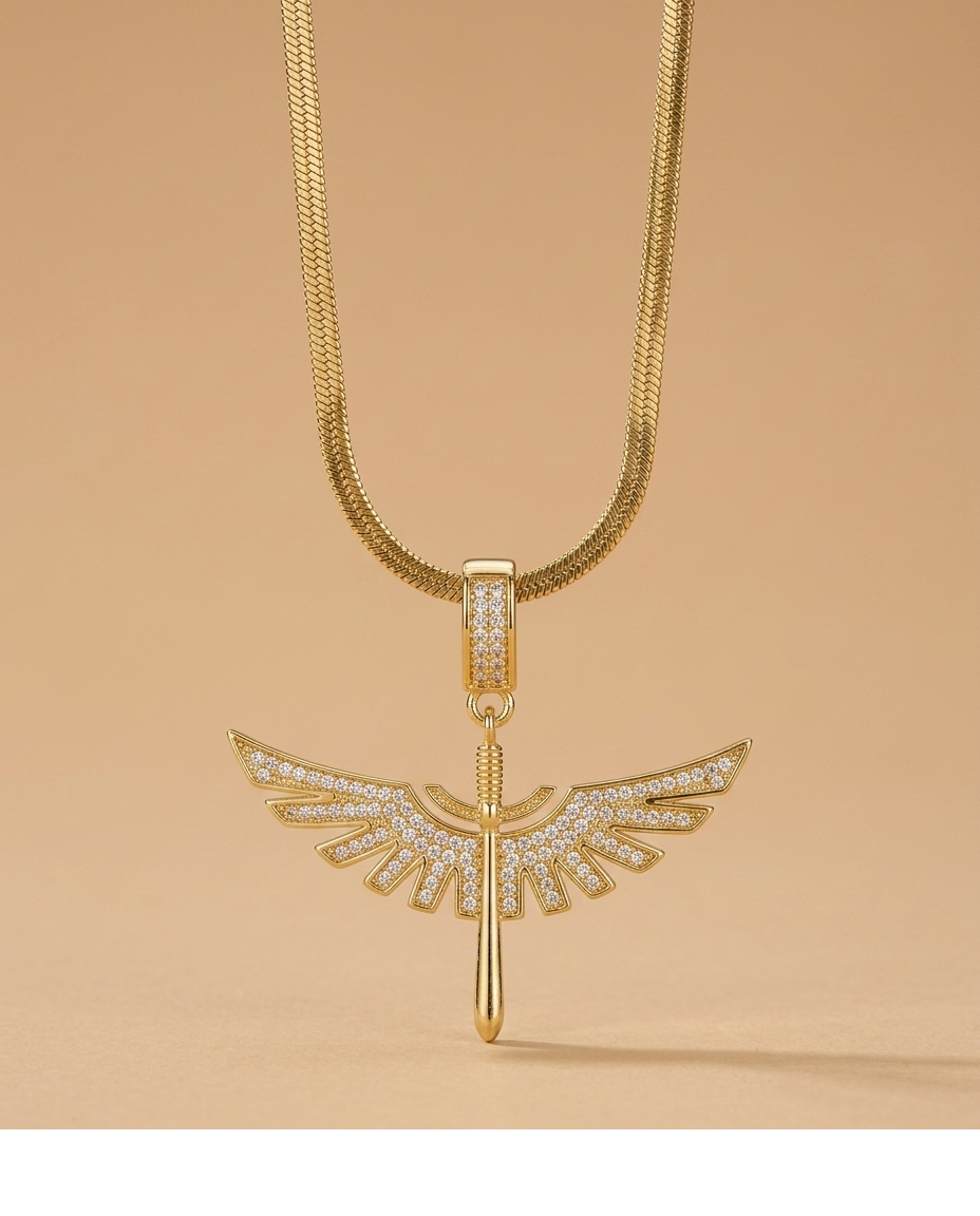 Golden Angel Wing Crystal Pendant Necklace for Women