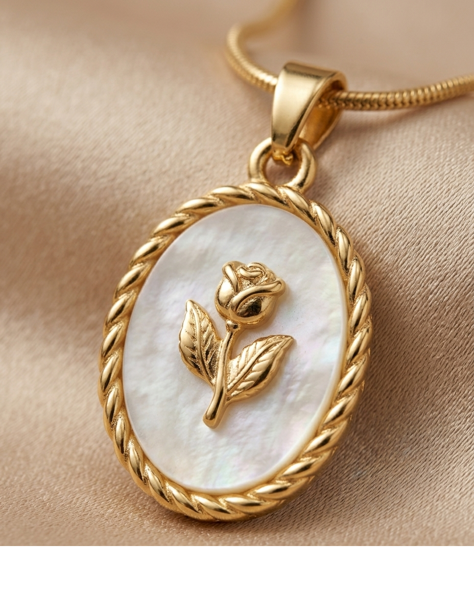 Golden Rose Mother of Pearl Pendant Necklace for Women