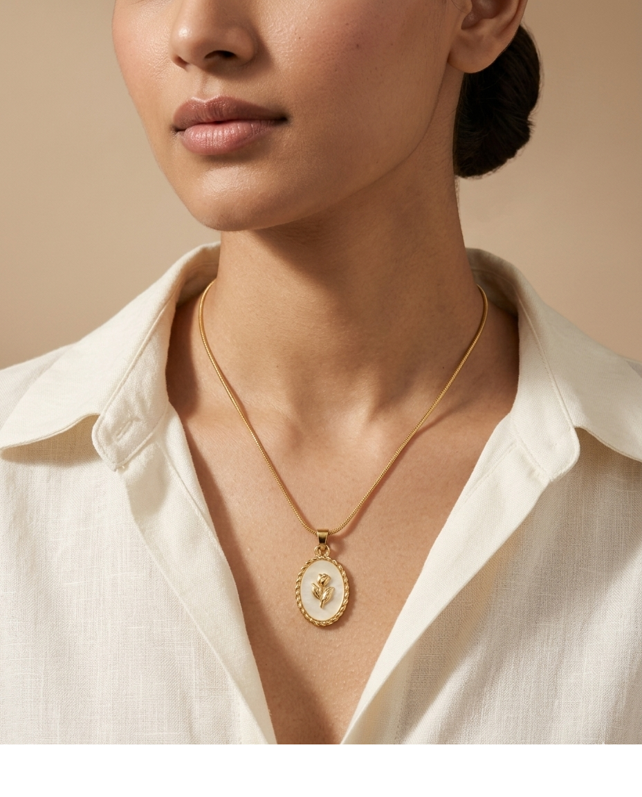 Golden Rose Mother of Pearl Pendant Necklace for Women