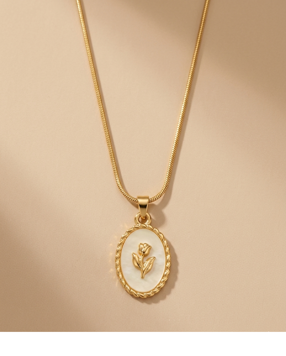 Golden Rose Mother of Pearl Pendant Necklace for Women