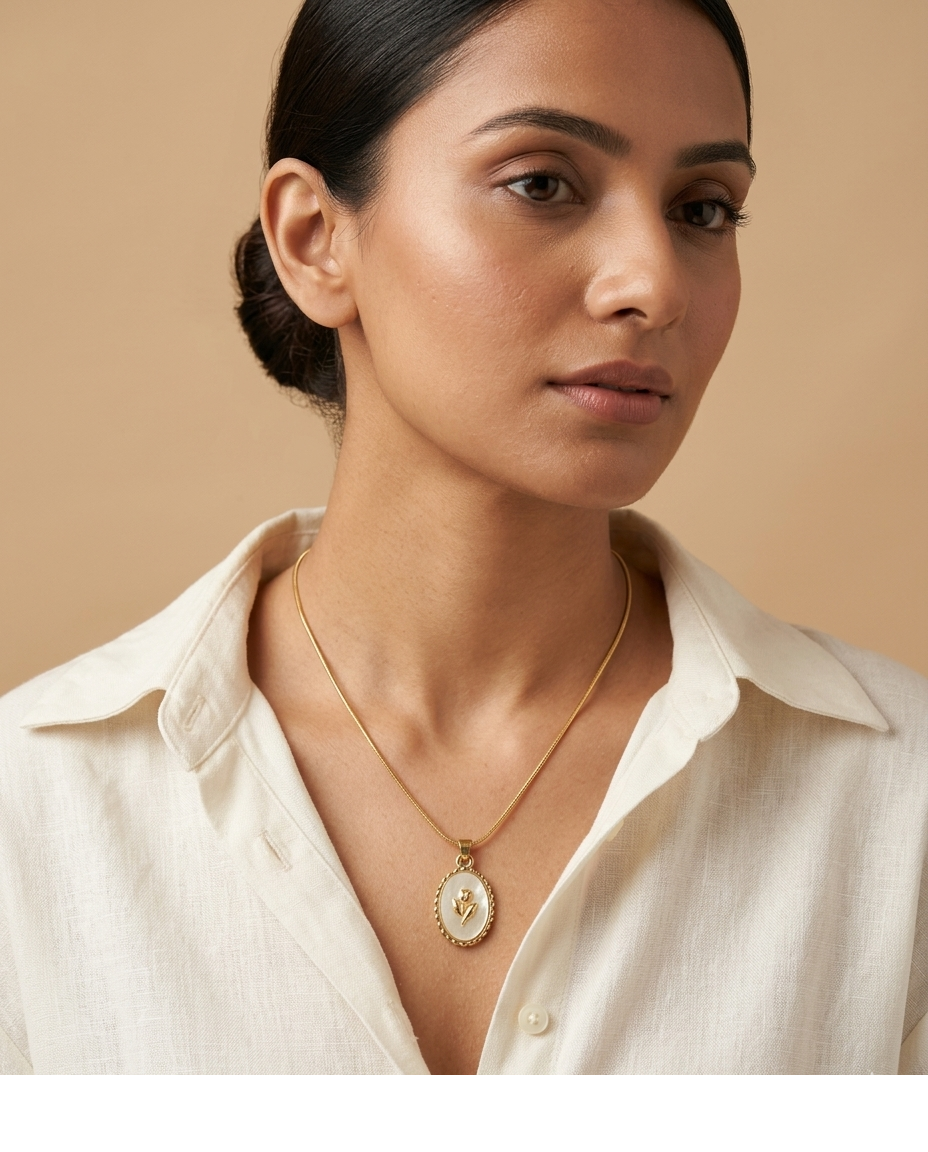 Golden Rose Mother of Pearl Pendant Necklace for Women