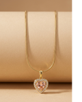 Golden Pink Heart Crystal Pendant Necklace for Women
