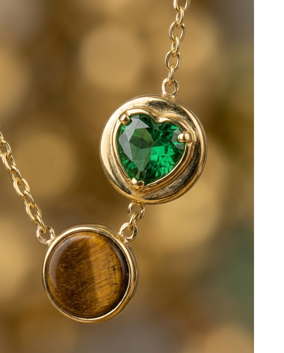 Golden Multi Heart Charm Station Necklace for Women