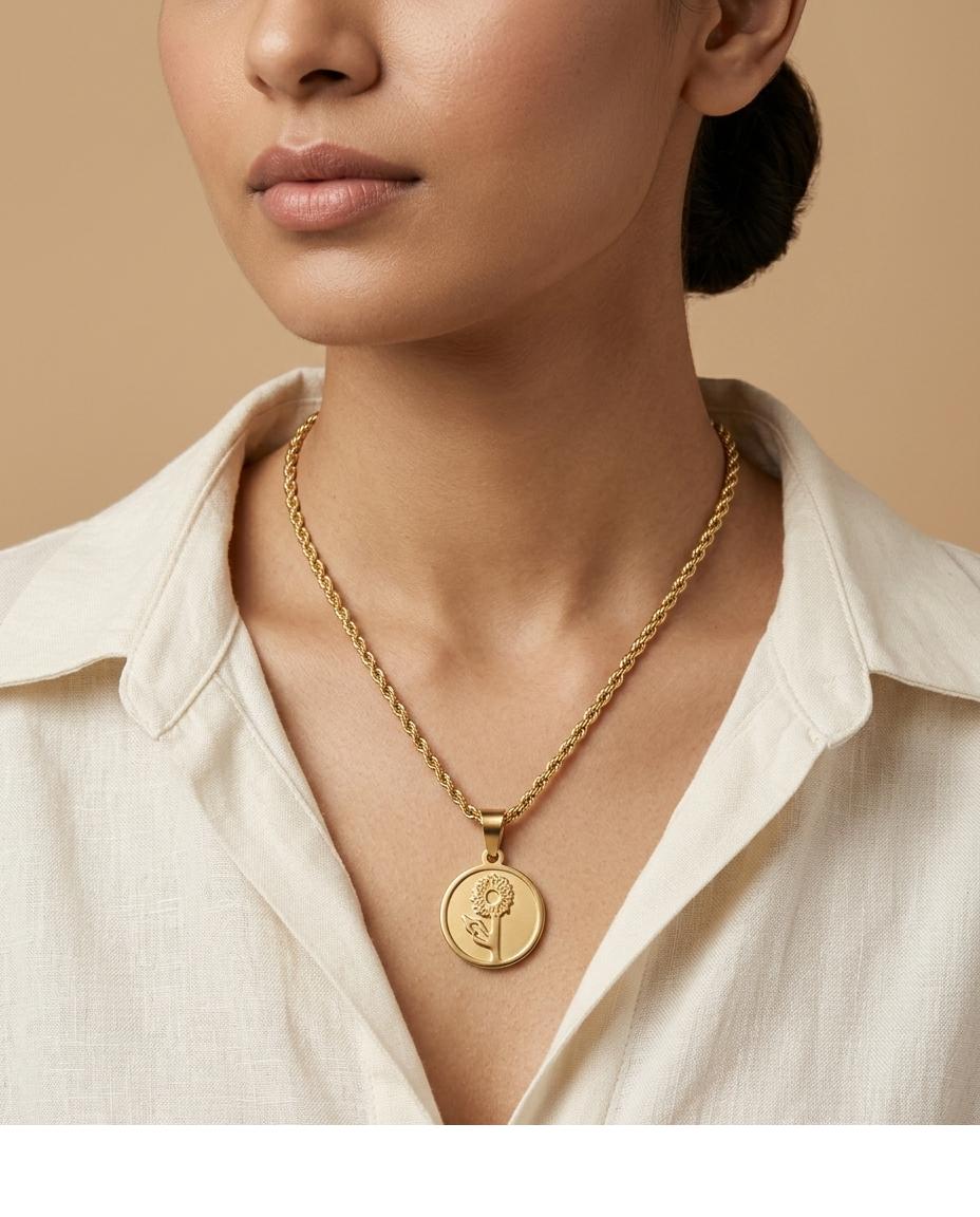 Golden Sunflower Coin Pendant Necklace for Women