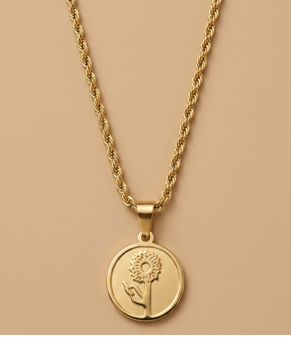 Golden Sunflower Coin Pendant Necklace for Women