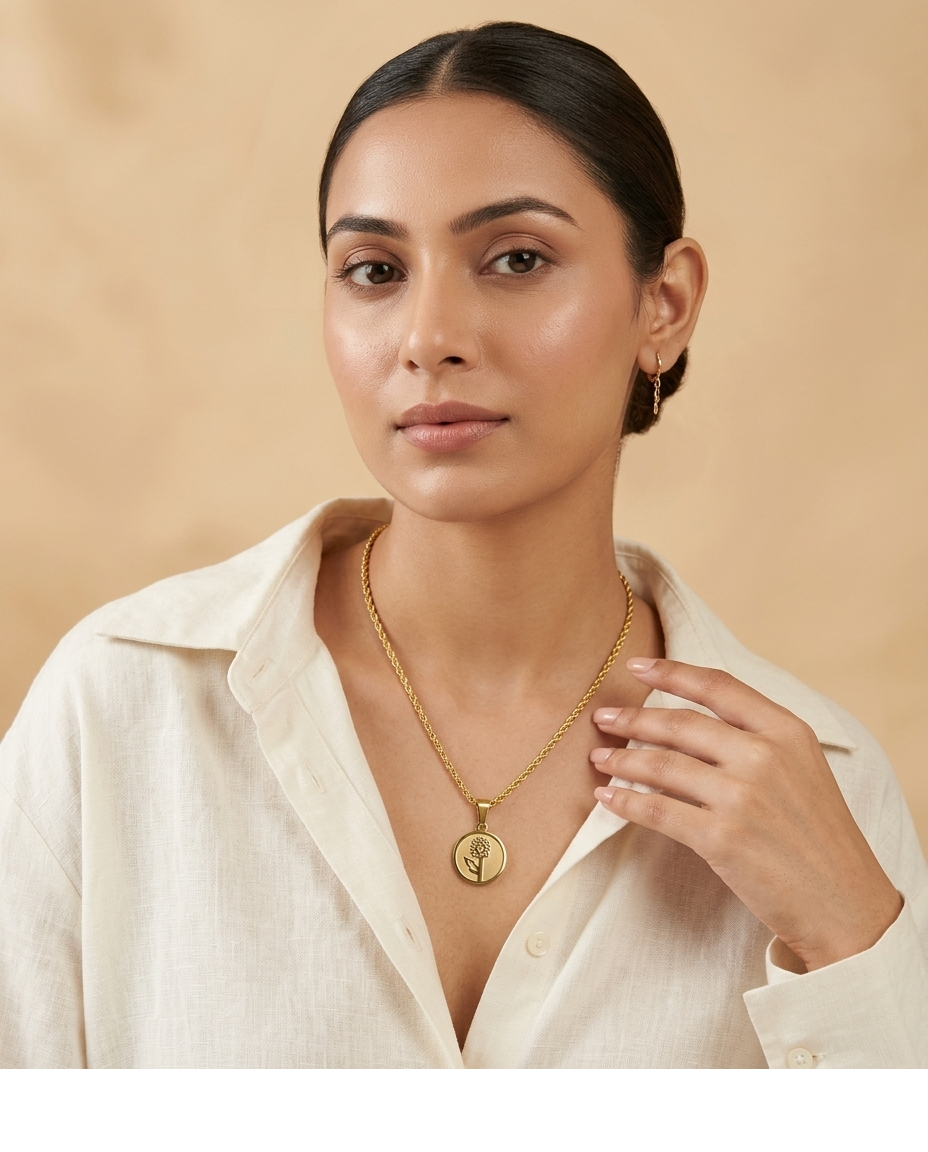 Golden Sunflower Coin Pendant Necklace for Women