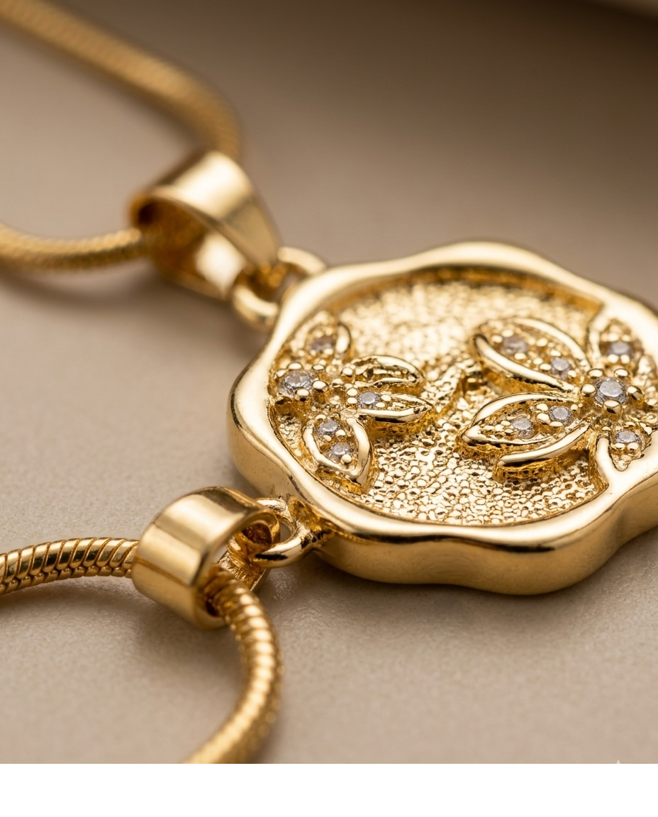 Golden Bloom Floral Coin Pendant Necklace for Women