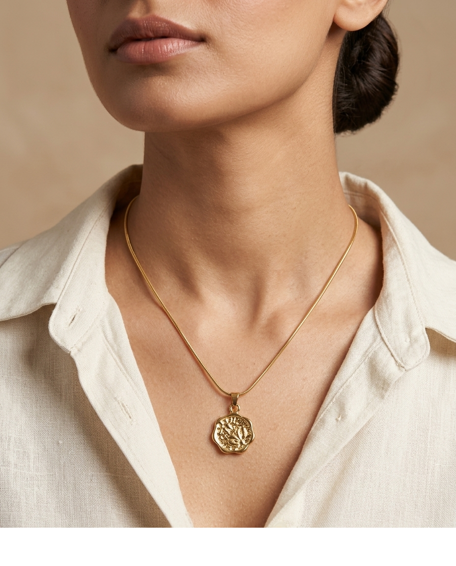 Golden Bloom Floral Coin Pendant Necklace for Women