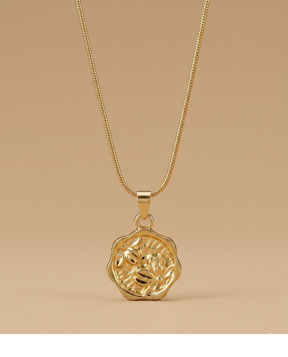 Golden Bloom Floral Coin Pendant Necklace for Women