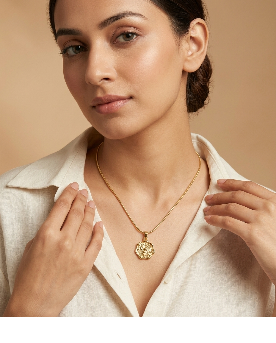 Golden Bloom Floral Coin Pendant Necklace for Women