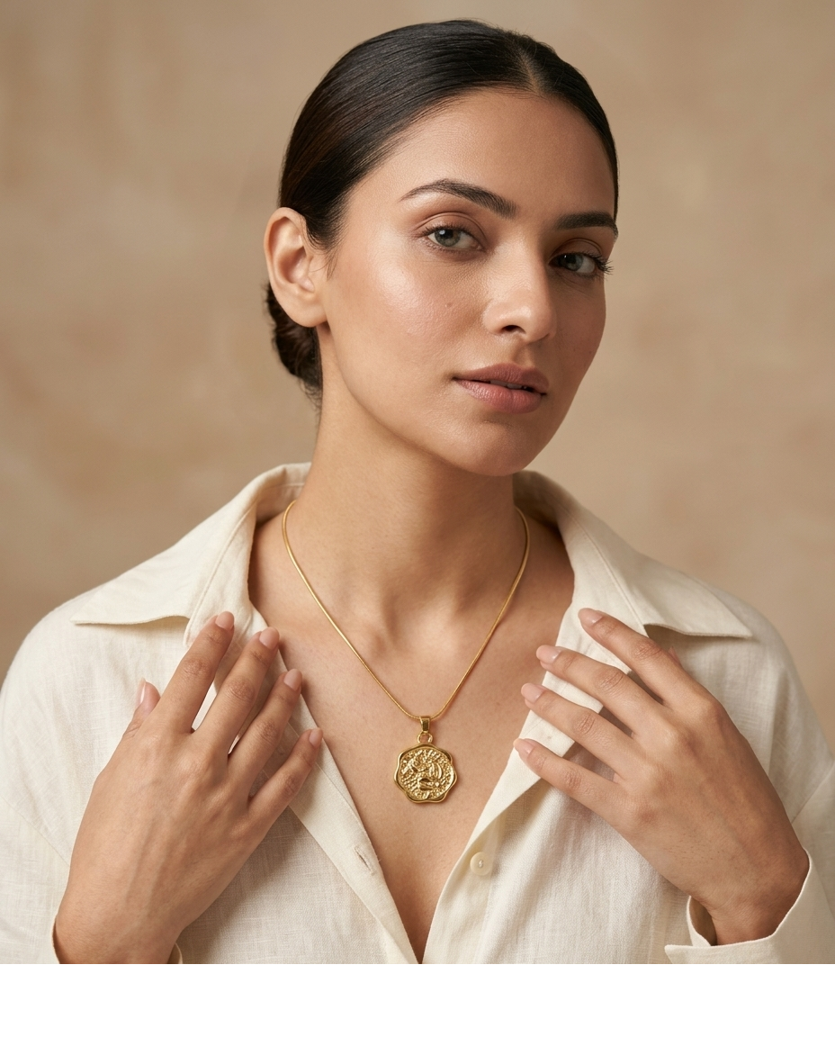 Golden Bloom Floral Coin Pendant Necklace for Women