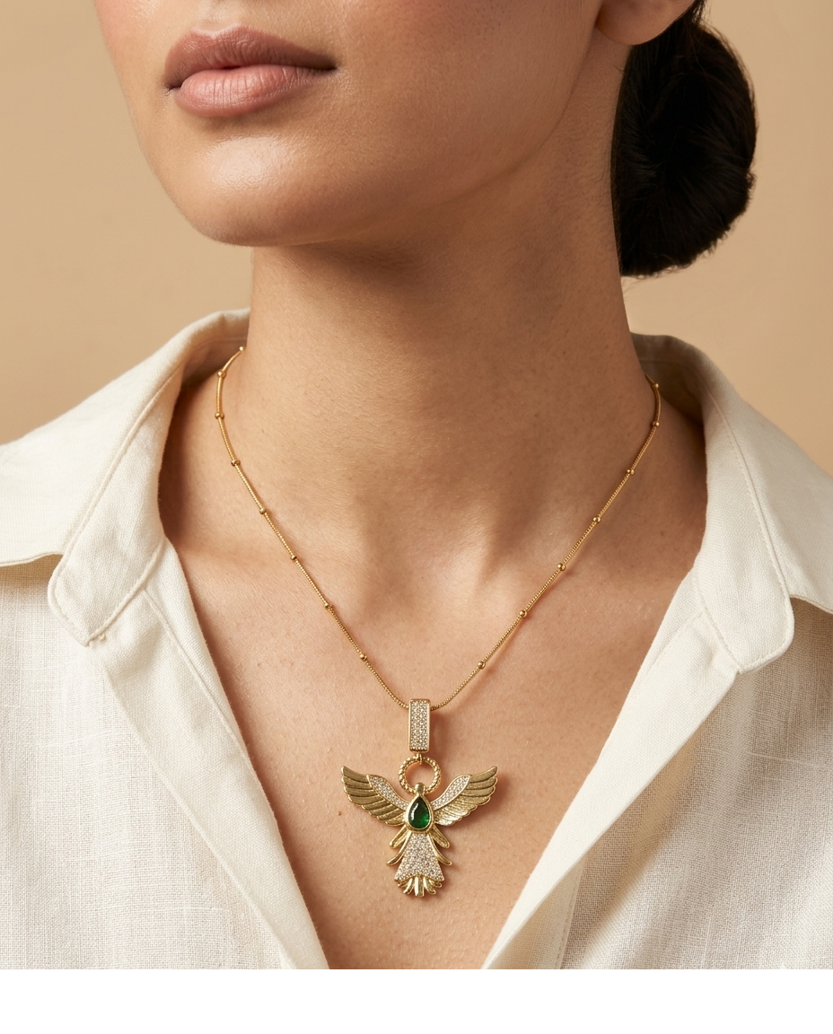 Emerald Angel Wing Pendant Necklace for Women