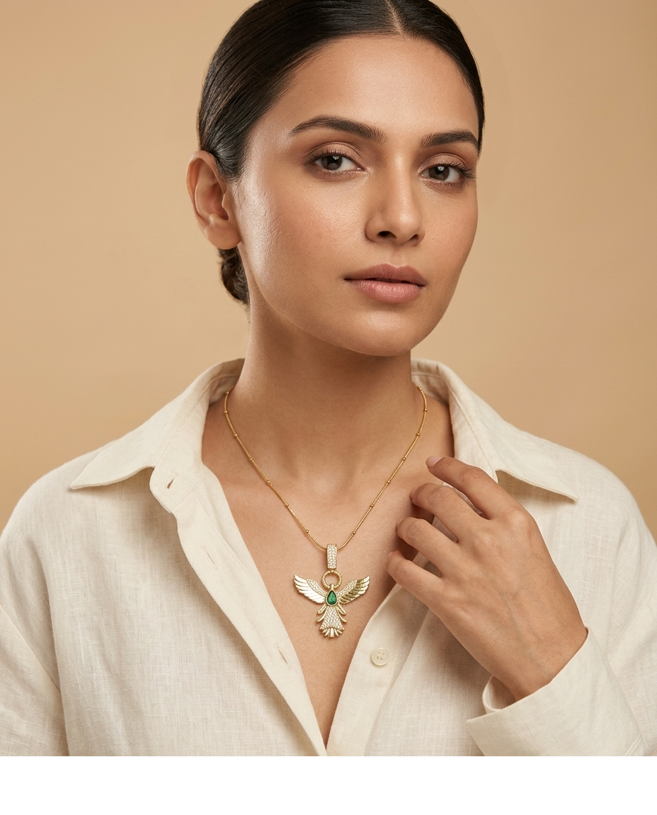 Emerald Angel Wing Pendant Necklace for Women