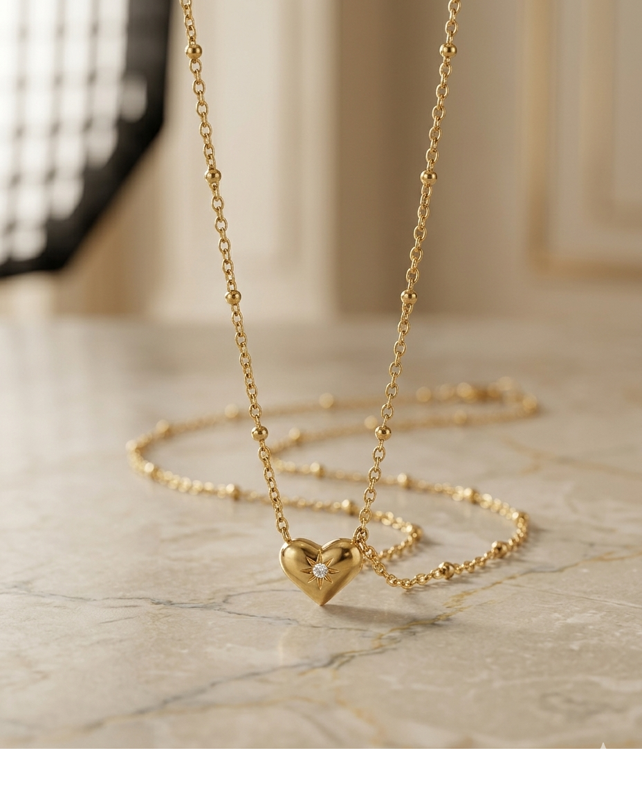 Dainty Heart Charm Necklace for Women