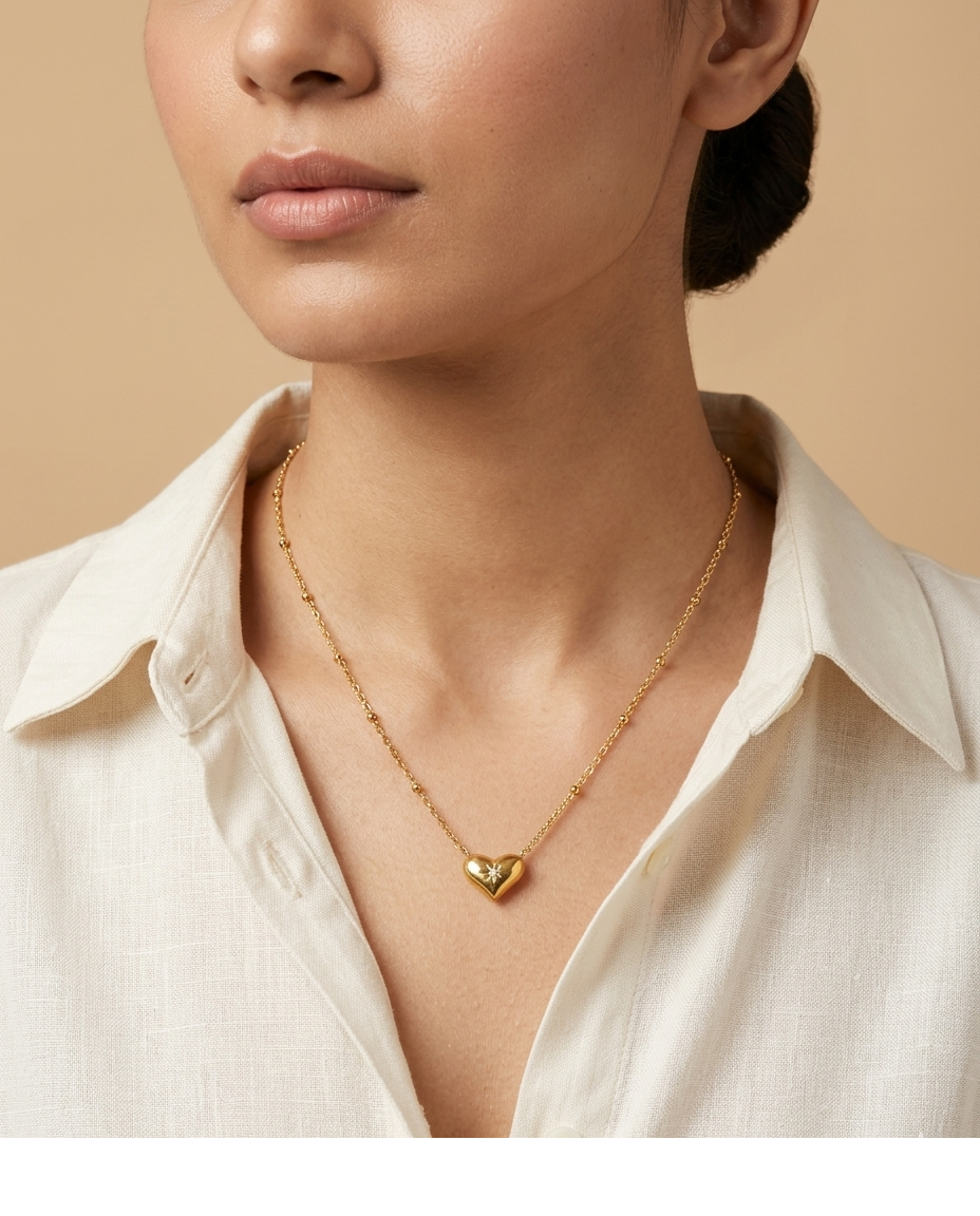 Dainty Heart Charm Necklace for Women