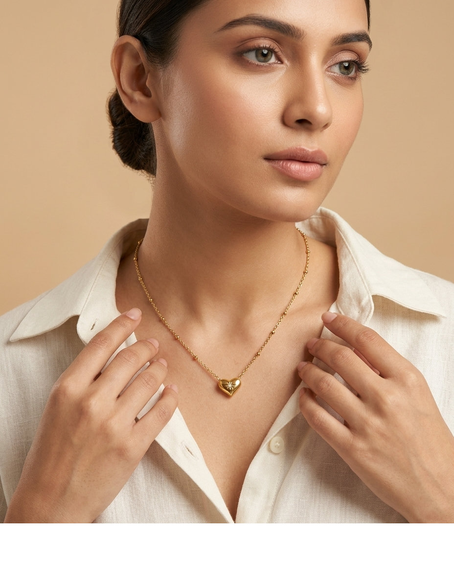 Dainty Heart Charm Necklace for Women