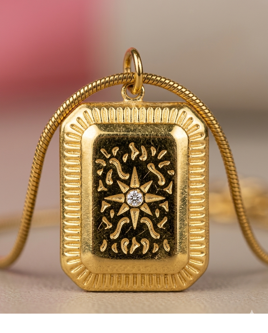 Celestial Engraved Gold-Tone Pendant Necklace for Women