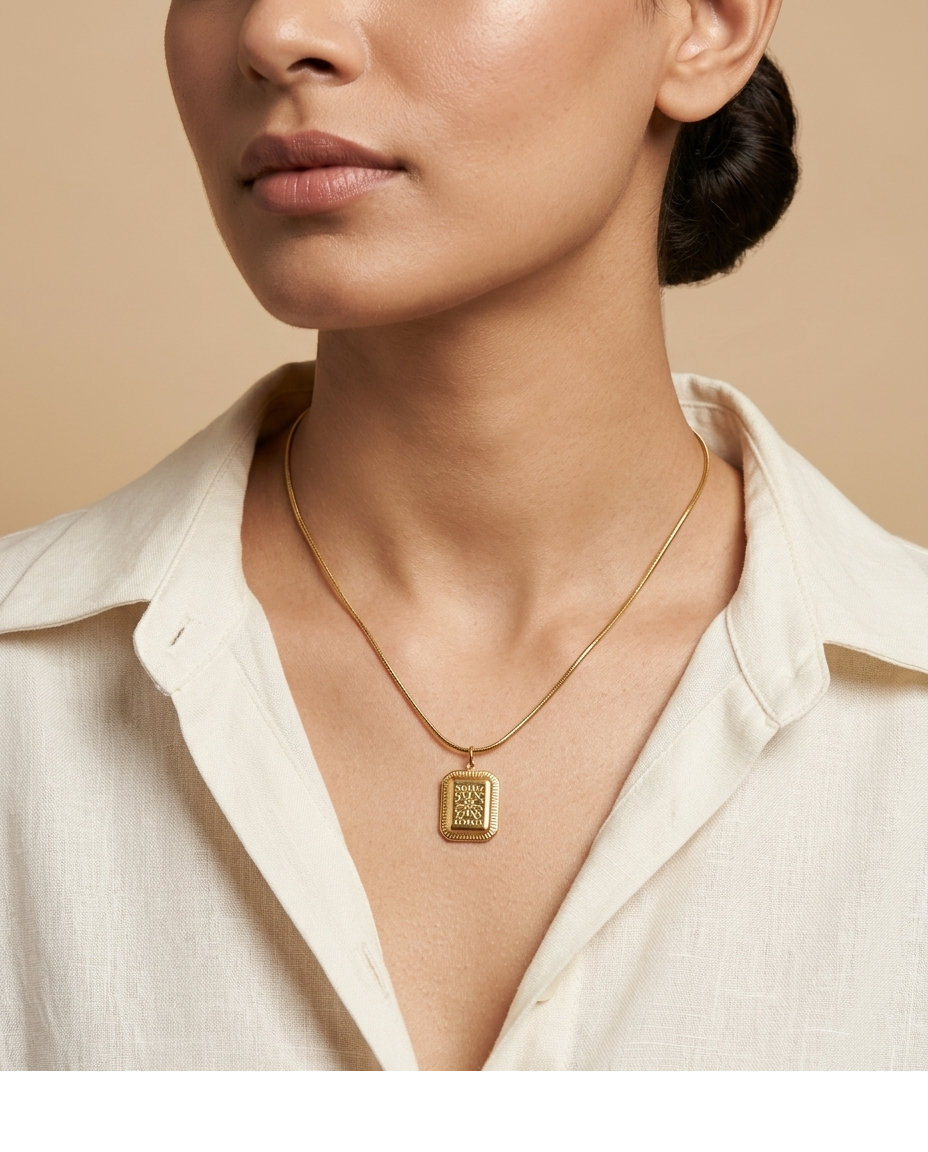 Celestial Engraved Gold-Tone Pendant Necklace for Women