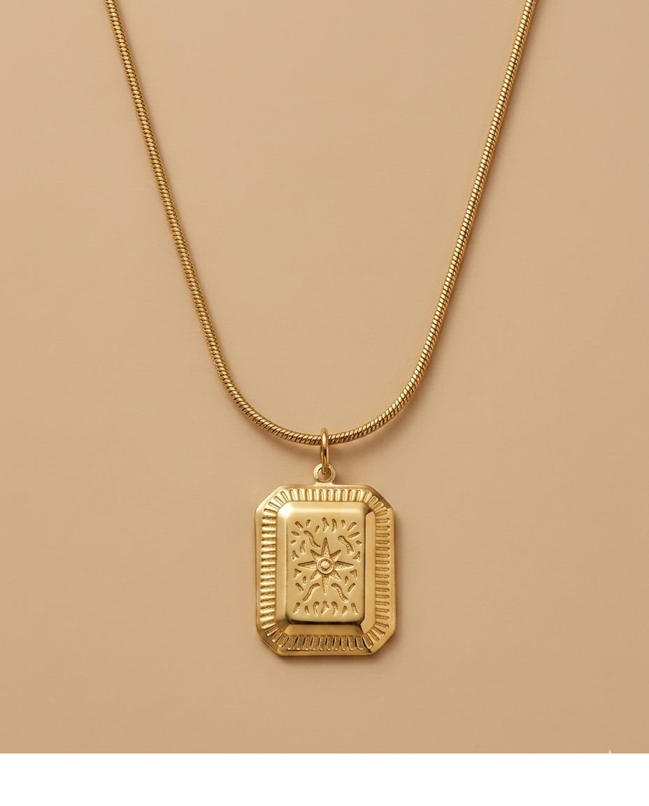 Celestial Engraved Gold-Tone Pendant Necklace for Women